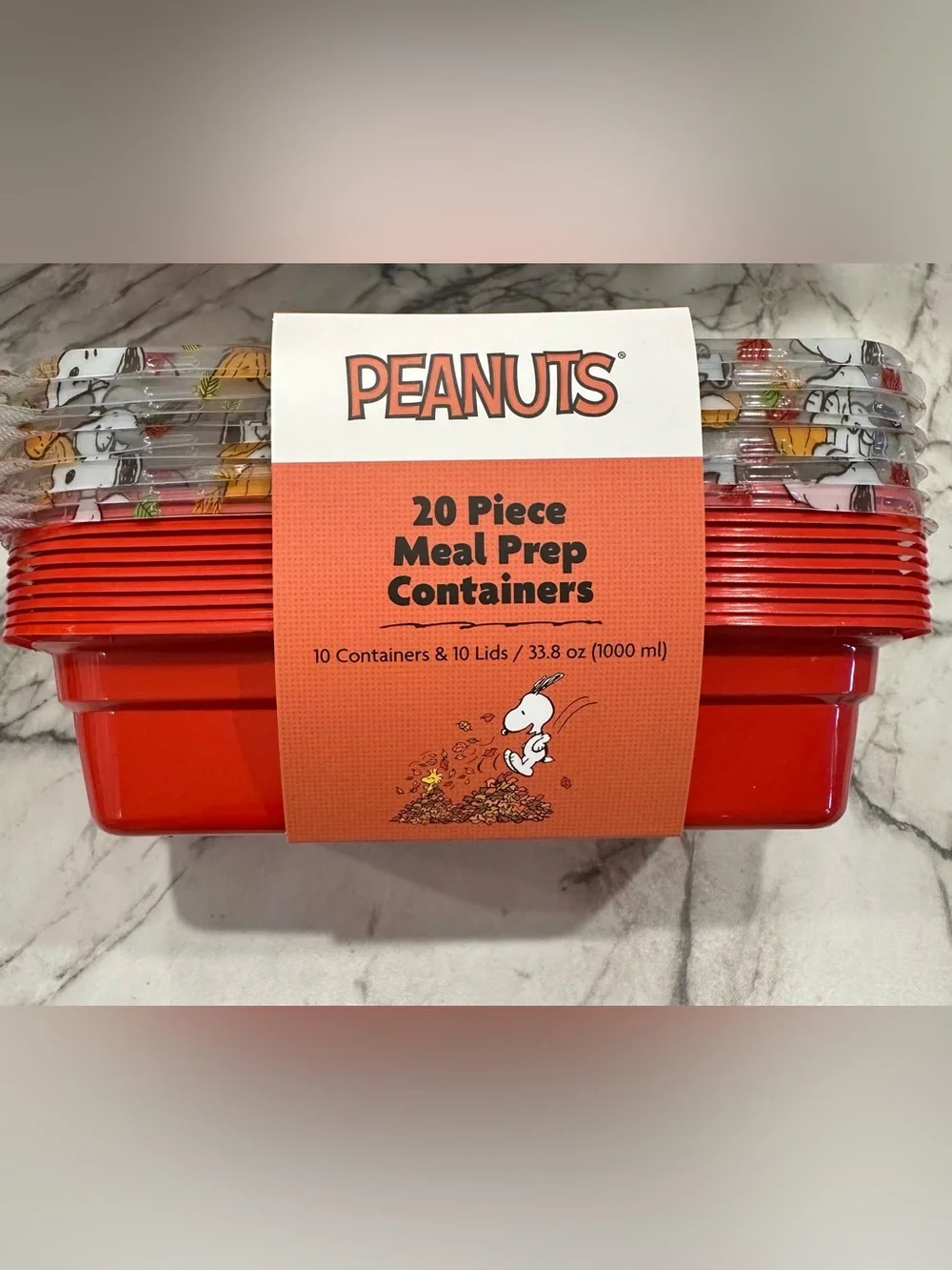 Peanuts Orange Fall Print Meal Prep Containers with Snoopy Design